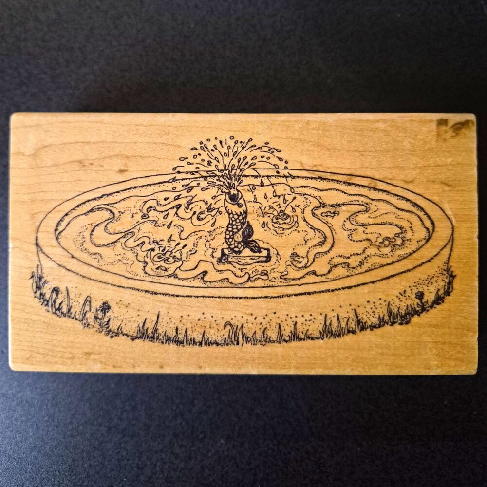 Portfolio L 515 Wood Mounted Rubber Stamp Pond Fountain Landscape Background